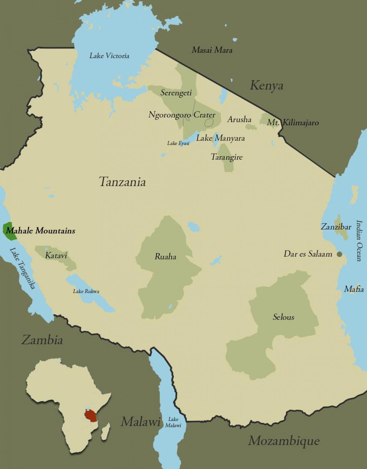 خريطة تنزانيا الجبال