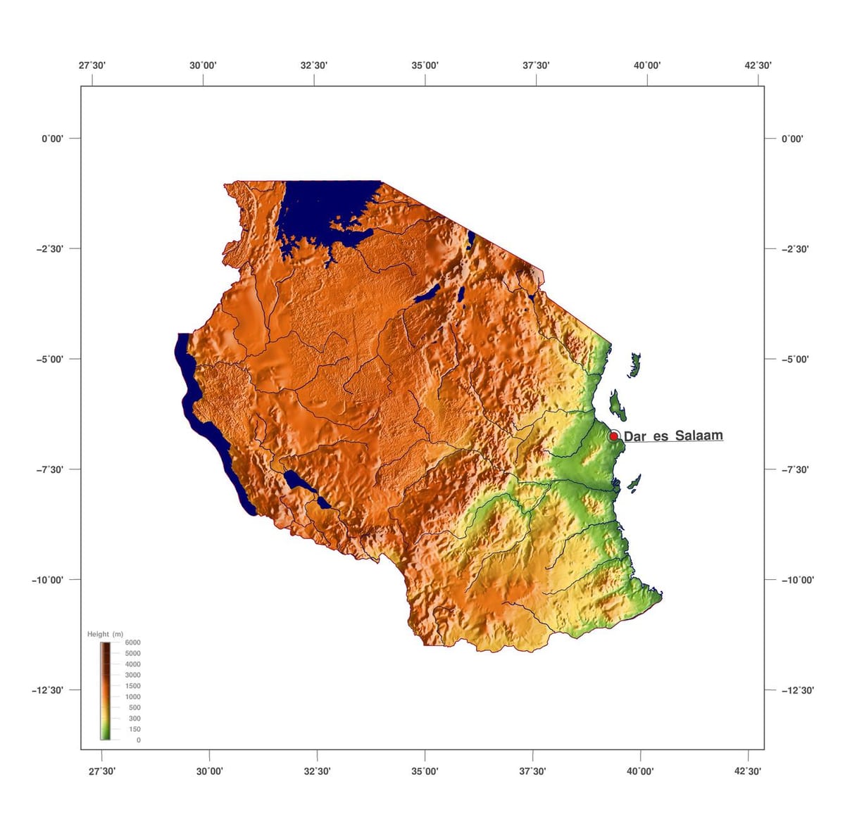 خريطة تنزانيا الارتفاع