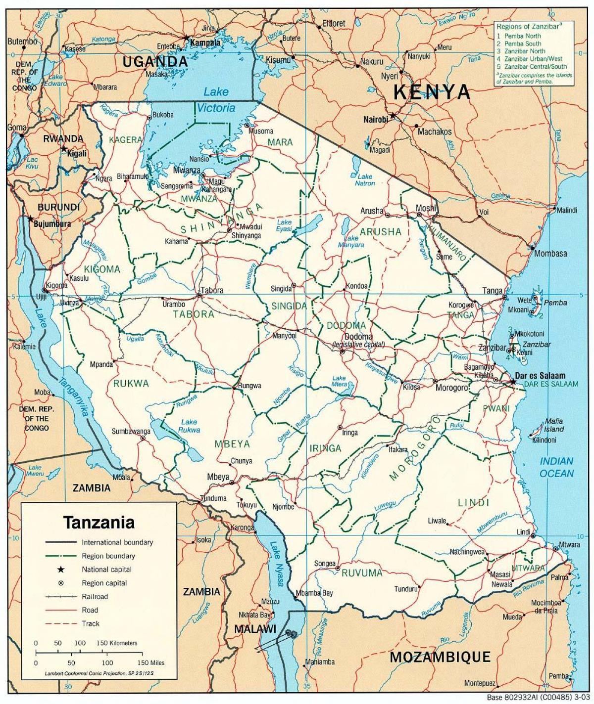 خريطة تنزانيا مع المدن