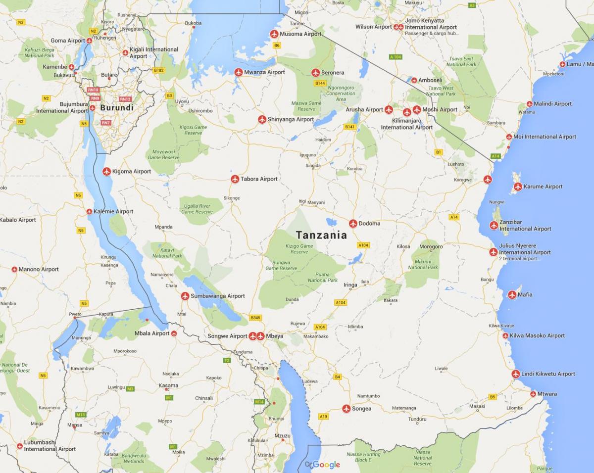 خريطة تنزانيا المطارات 