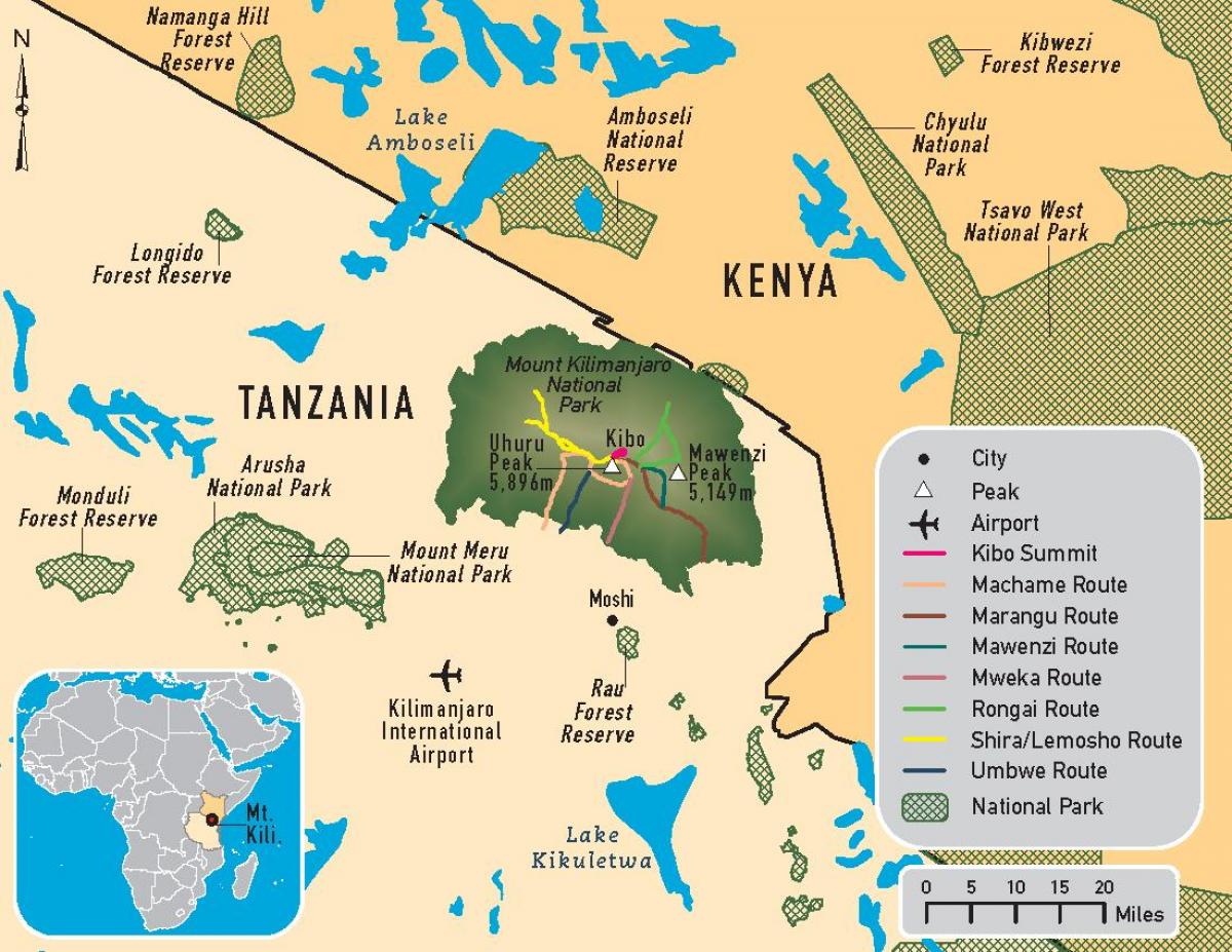 خريطة كليمنجارو في تنزانيا
