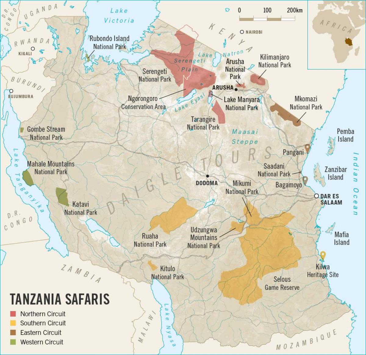 خريطة تنزانيا سفاري 